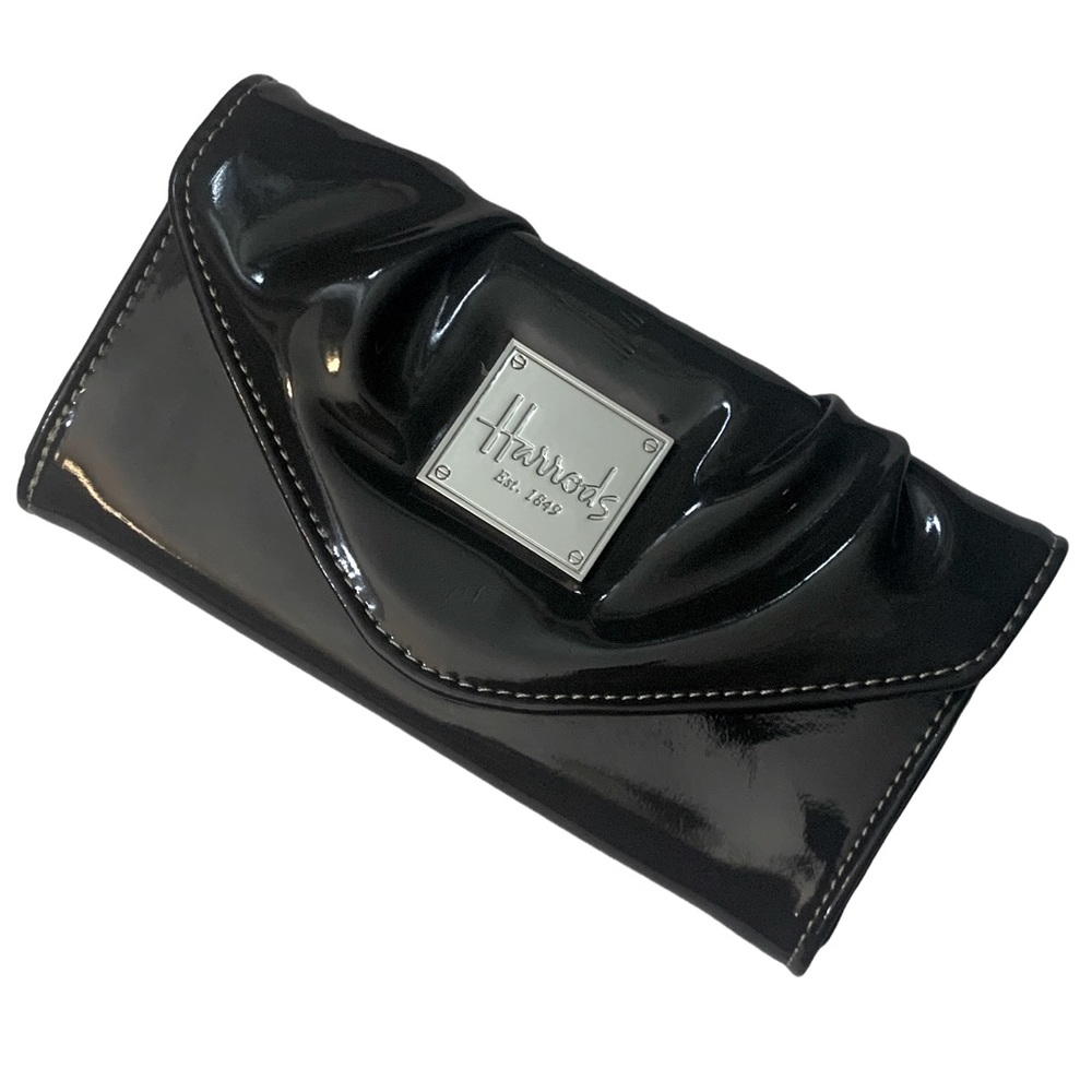 Harrods High Gloss Patent Leather Bifold Wallet in Deep Coal. Harrods 1849 EST.